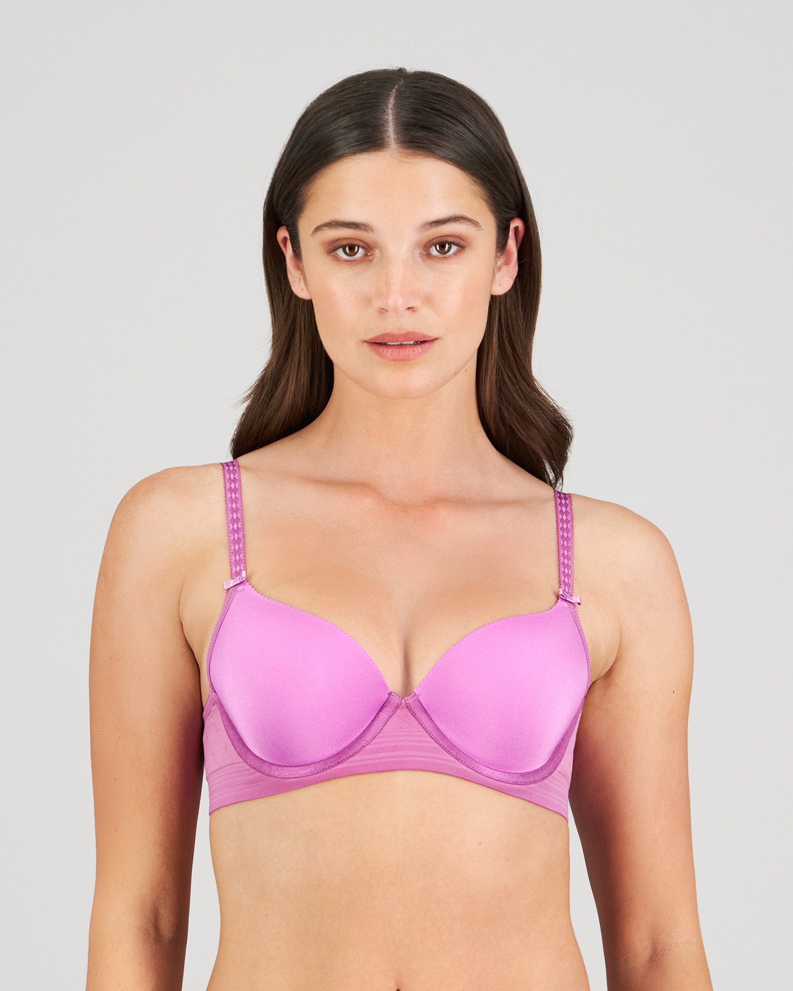 Model wears Bendon Body Contour Bra in RADIANT ORCHID. On body front view