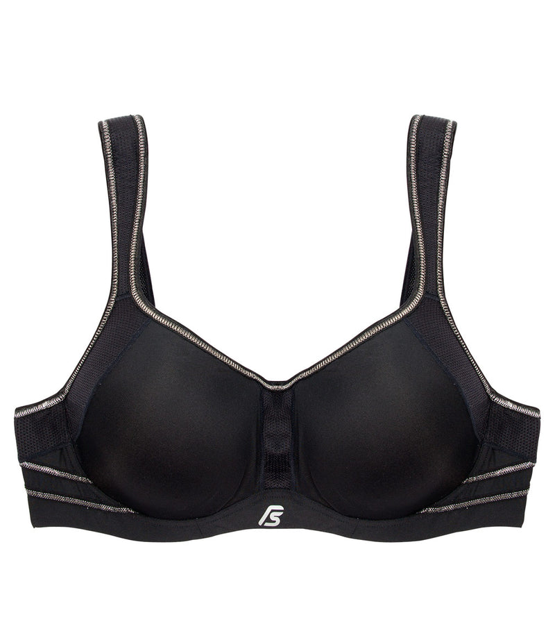 Active Contour Bra in BLACK. Flat lay front view