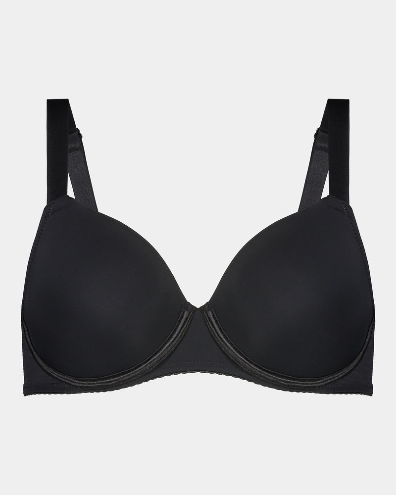 Model wears Body Basics Contour Bra in BLACK. On body front view
