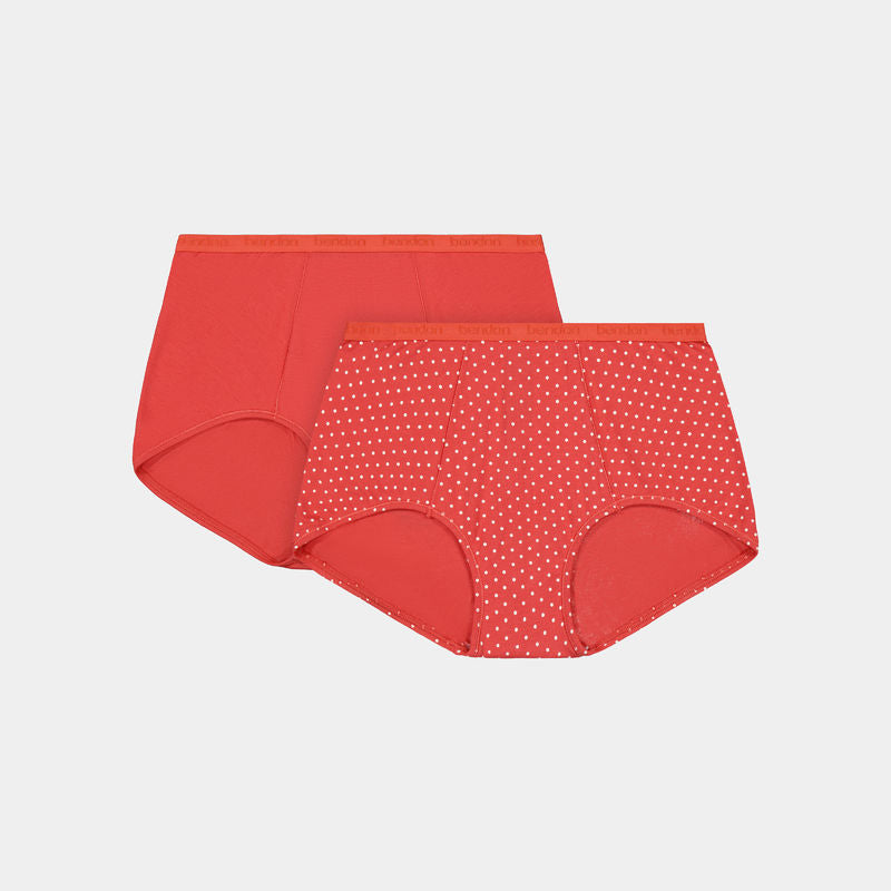 Body Cotton Full Brief Twin Pack in BAKED APPLE SPOT/BAKED APPLE. Flat lay front view