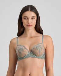 Model wears Romilly Push Up Bra in ICEBERG GREEN. On body front view