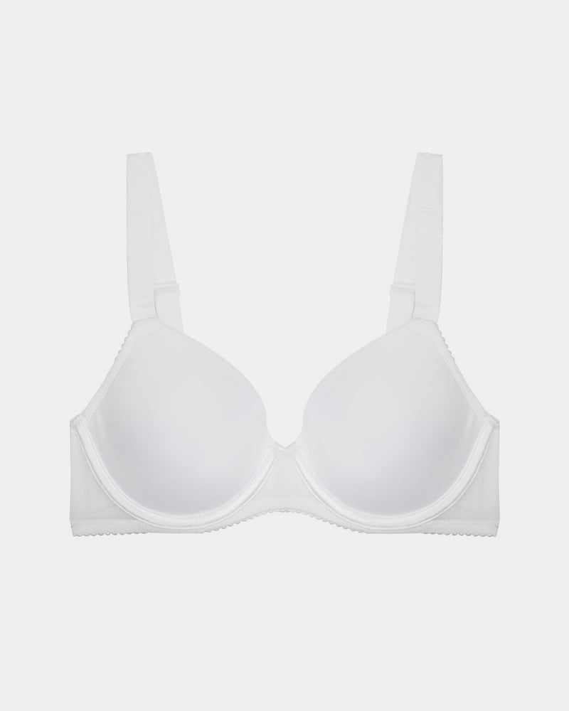 Model wears Body Basics Contour Bra in WHITE. On body front view