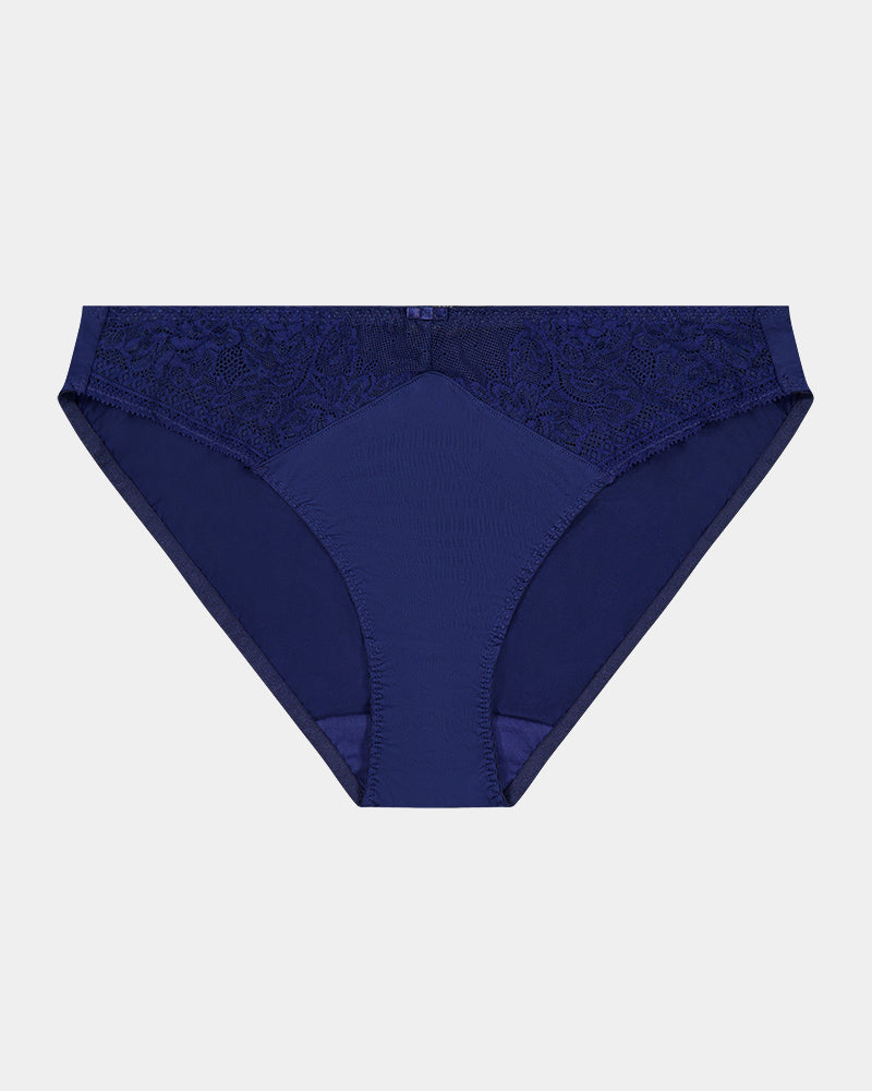 Eternal Bikini in Medieval Blue. Flat lay front view