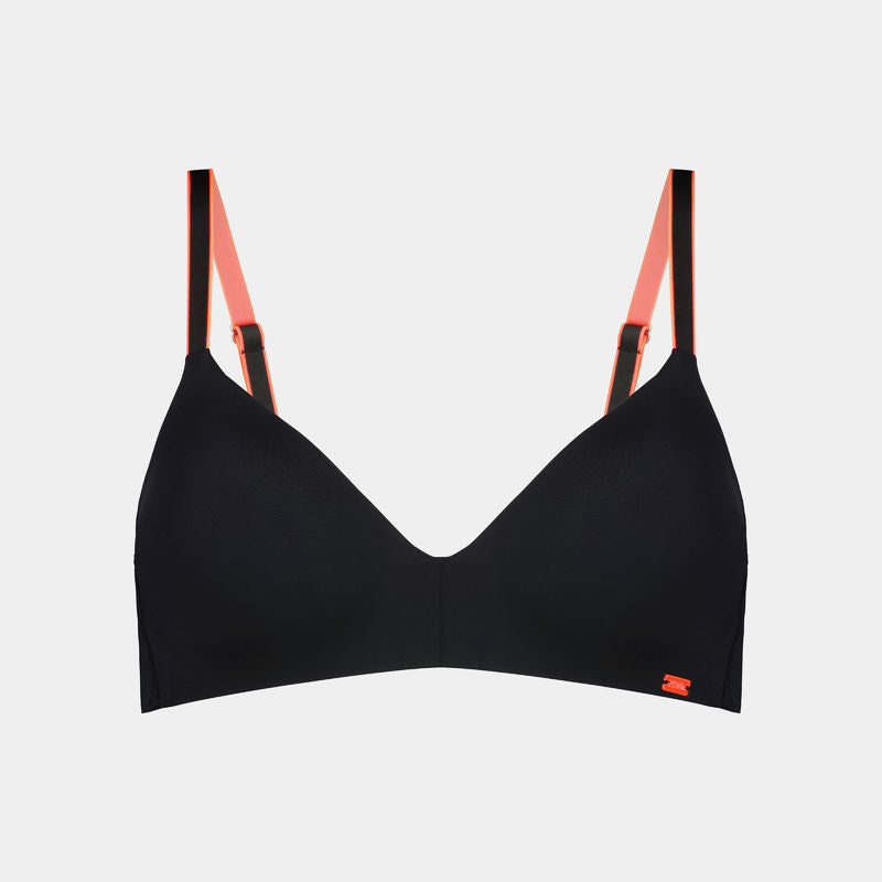 Hold Me Wire Free Bra in BLACK/NEON. Flat lay front view
