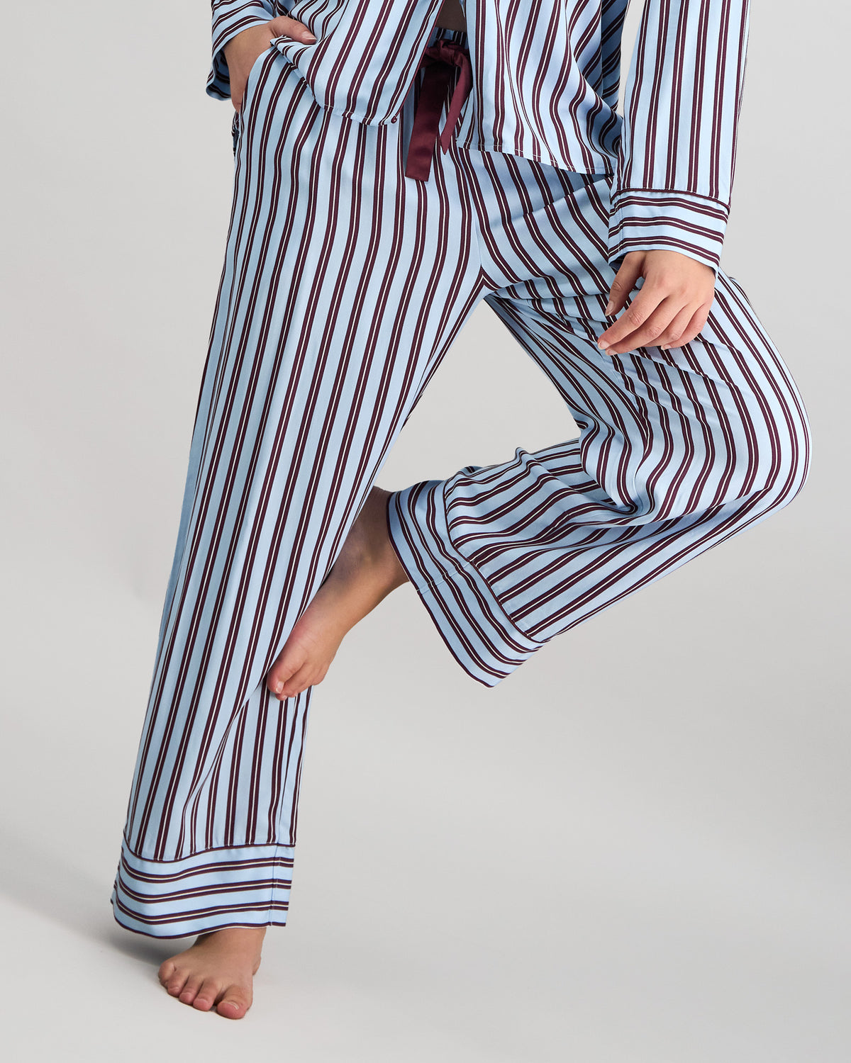 Cabana Stripe Long Pj Pant in COOL BLUE. Flat lay back view