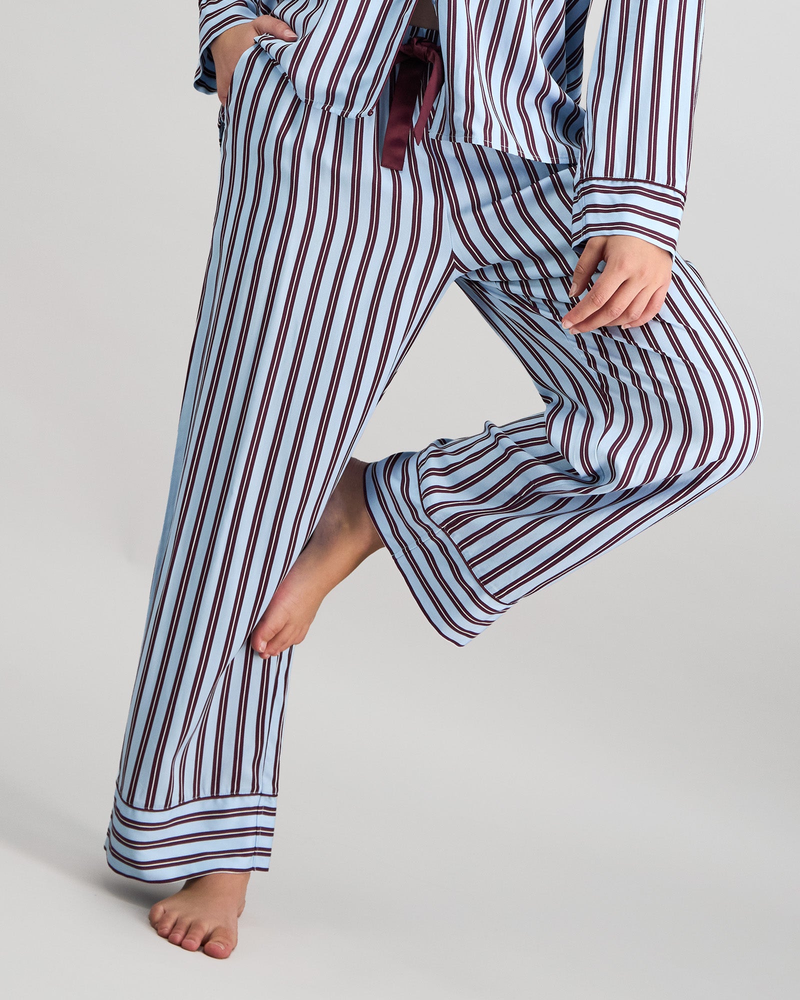 Cabana Stripe Long Pj Pant in COOL BLUE. Flat lay back view