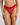 Model wears Tinsel Tease High Cut Brief in SALSA. On body front view