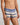 Model wears Rugby Stripe Mens Trunk in INDIGO/ICEBERG/SMOKE. On body side view