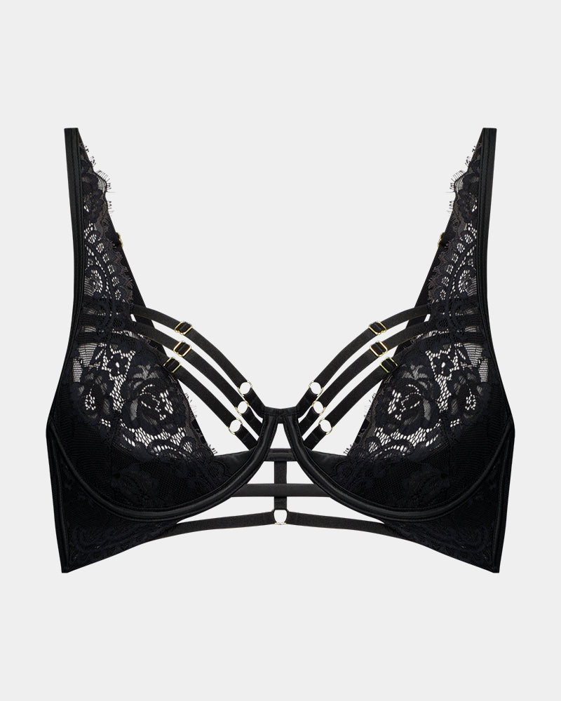 Nyx Underwire Bra in BLACK. Flat lay front view