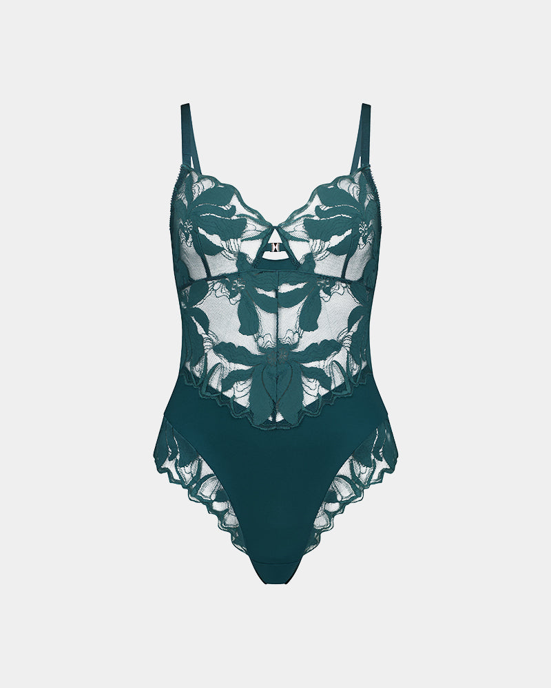 Margot Estelle Bodysuit in MEDITERRANEA. Flat lay front view