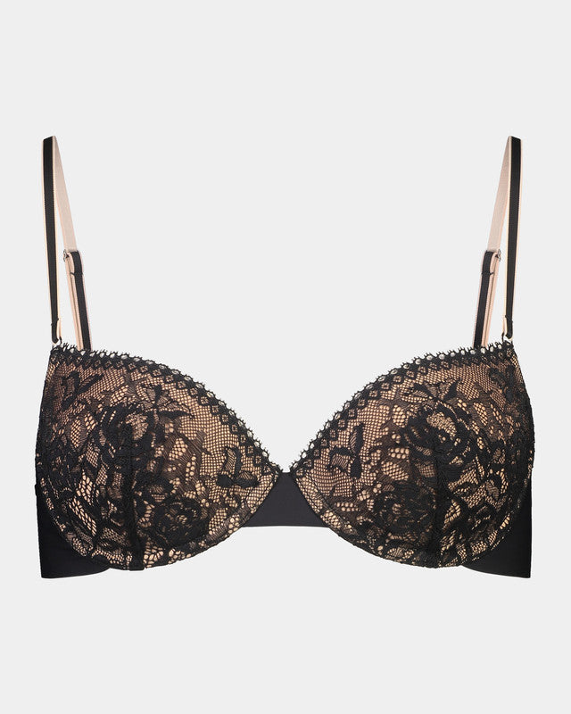 Naturally Me Contour Bra in BLACK. Flat lay front view