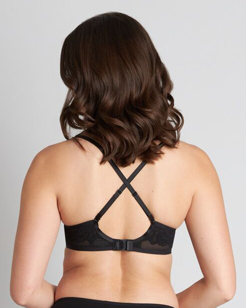 Model wears Chloe Contour Bra in BLACK. On body back view