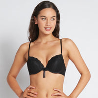 Model wears Alessandra Push Up Bra in BLACK. On body front view