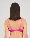 Model wears My Fit Lace Push Up Bra in FANTASY FUCHSIA. On body back view