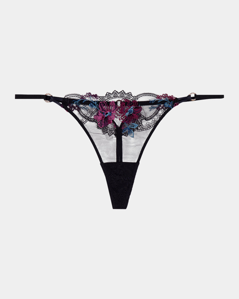 Niara Thong in BLACK/BEAUJOLAIS. Flat lay front view