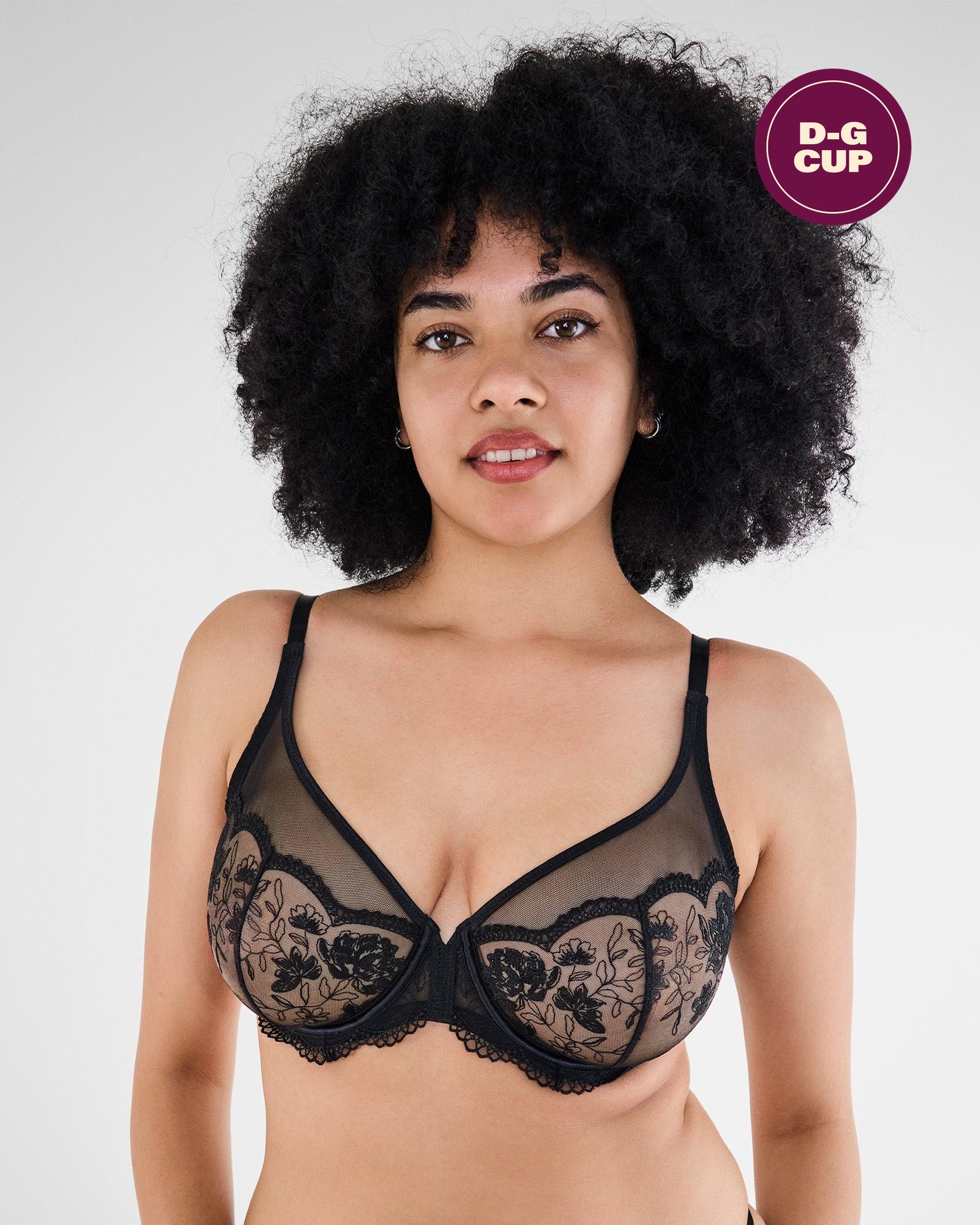 Model wears Romilly Underwire Bra in BLACK. On body front view