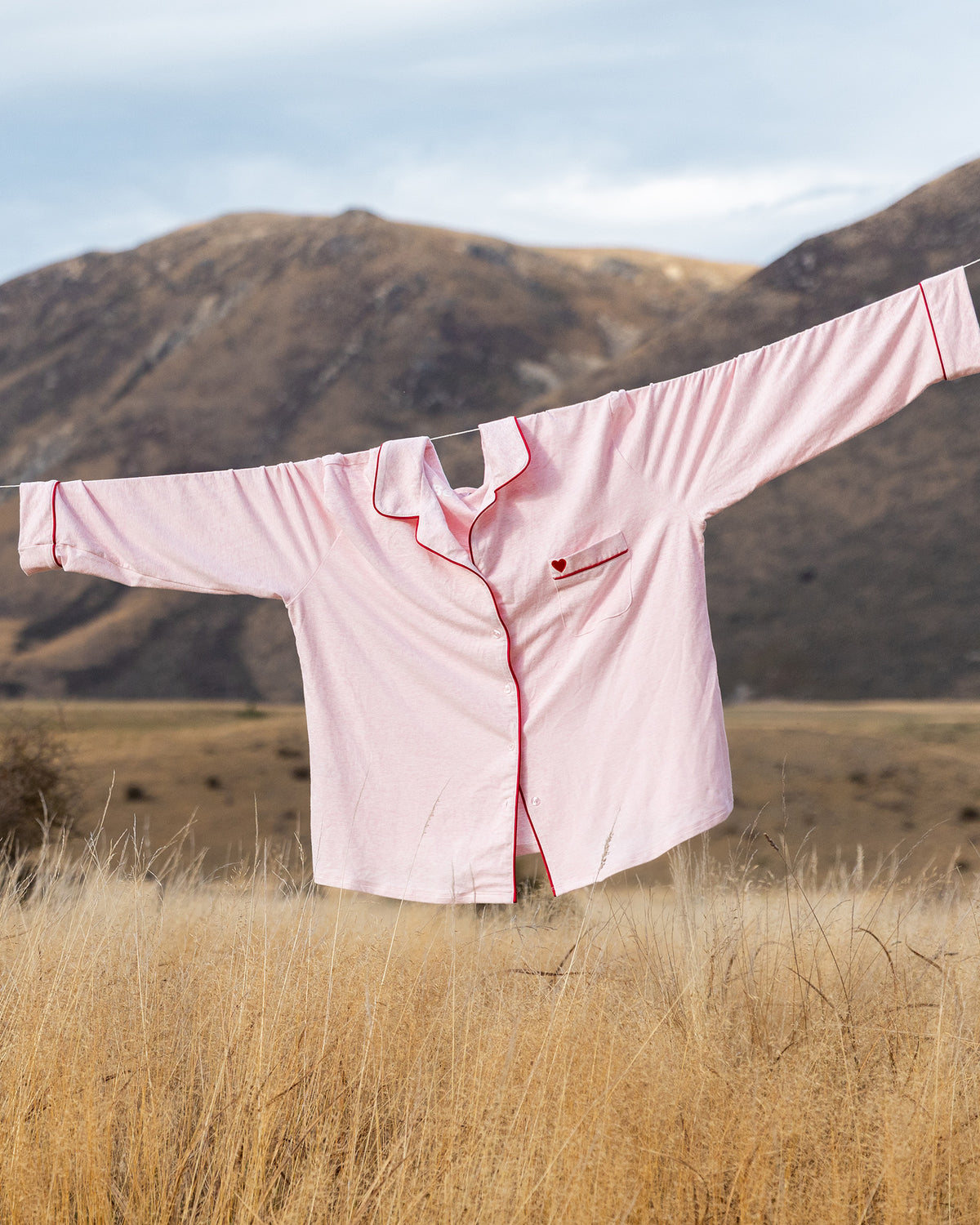 Dolce Long Pj in PINK MARLE. Flat lay front view