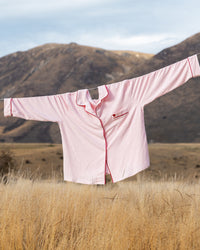 Dolce Long Pj in PINK MARLE. Flat lay front view