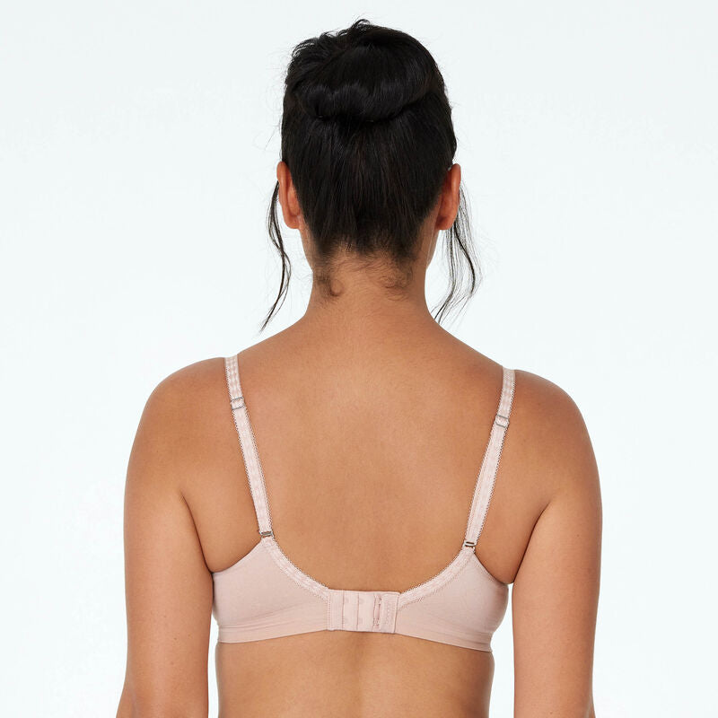 Model wears Bendon Body Wire Free Bra in LATTE. On body back view