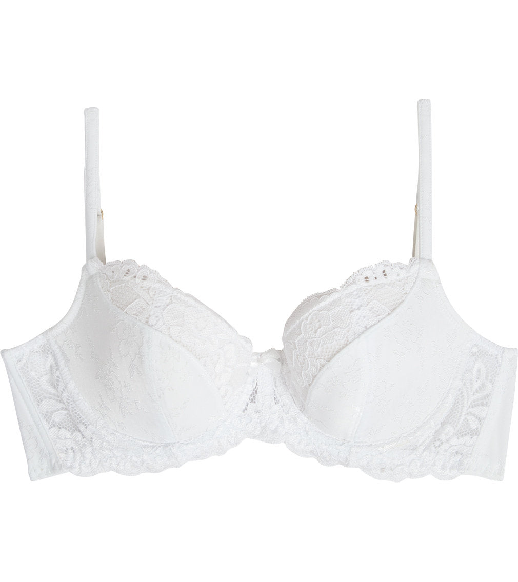 Body Lace Contour Bra in WHITE. Flat lay front view