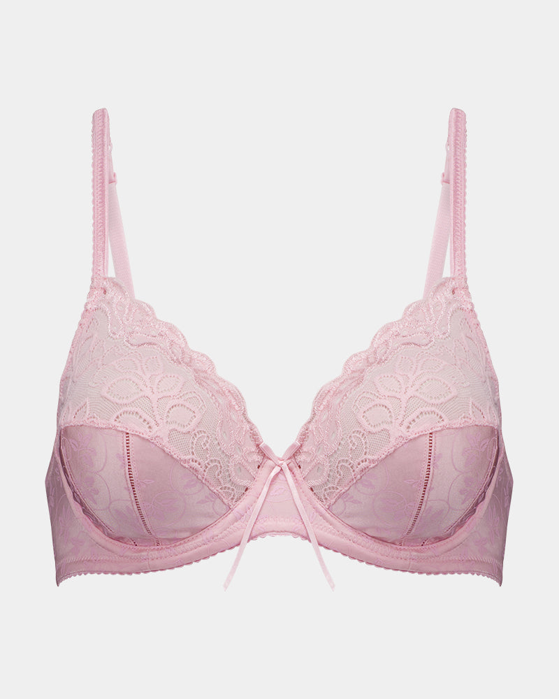Yvette Underwire Bra in ICY PINK. Flat lay front view