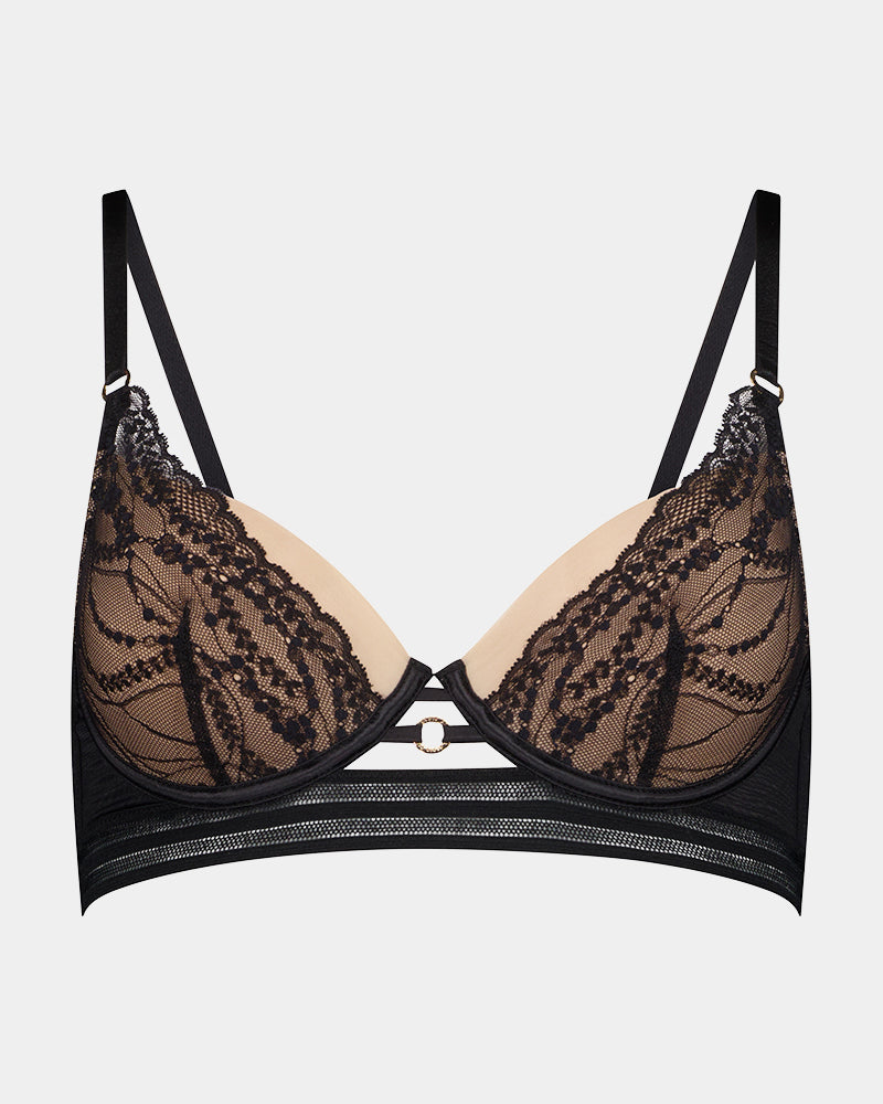 Ava Rose Underwire Bra in BLACK. Flat lay front view