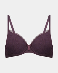 Hazel Contour Bra in PLUM PERFECT. Flat lay front view