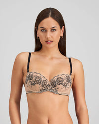 Model wears Everlasting Love Contour Bra in CAMEO ROSE / BLACK. On body front view