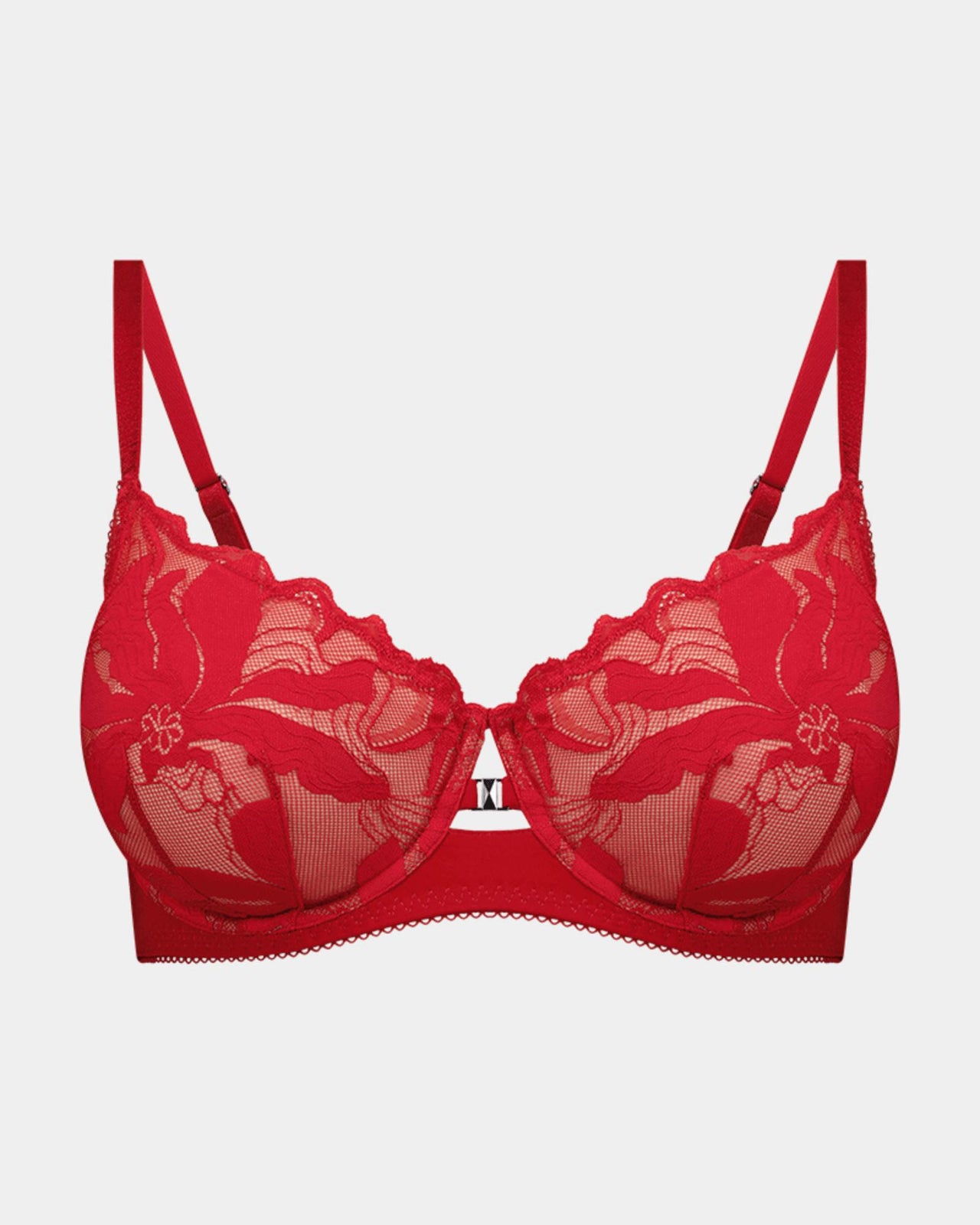 Margot Estelle Underwire Bra in JESTER RED. Flat lay front view