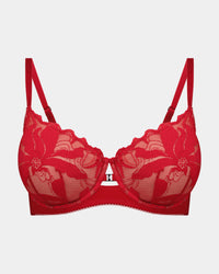 Margot Estelle Underwire Bra in JESTER RED. Flat lay front view
