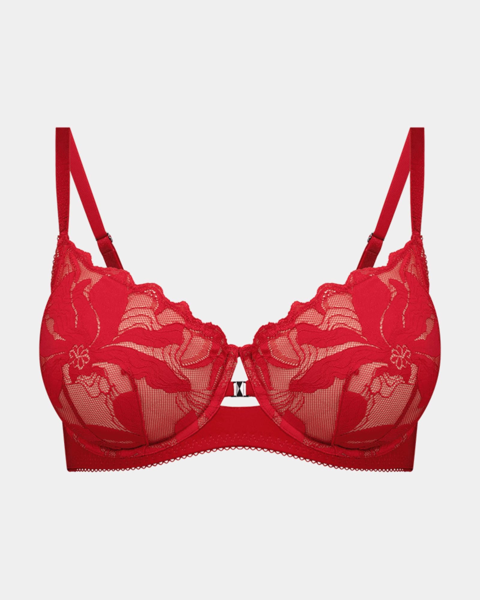 Margot Estelle Underwire Bra in JESTER RED. Flat lay front view