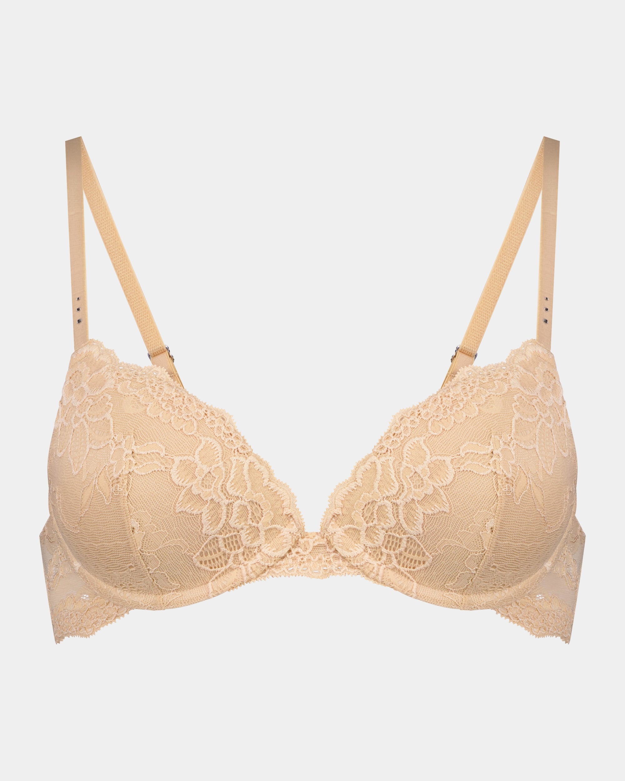 My Fit Lace Push Up Bra in FRAPPE. Flat lay front view