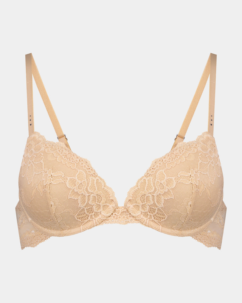 My Fit Lace Push Up Bra in FRAPPE. Flat lay front view