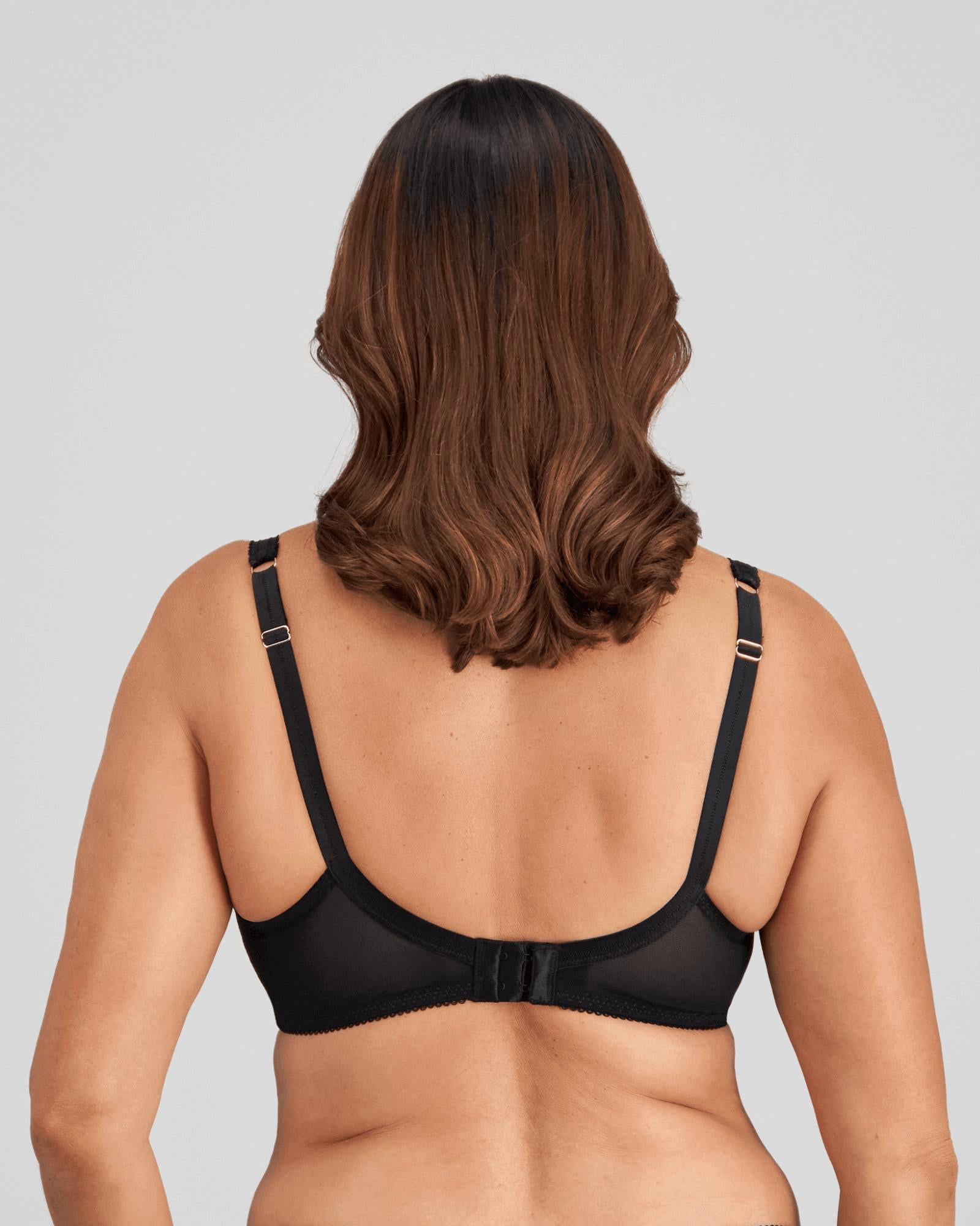 Model wears Mesmerise Underwire Bra in BLACK. On body back view