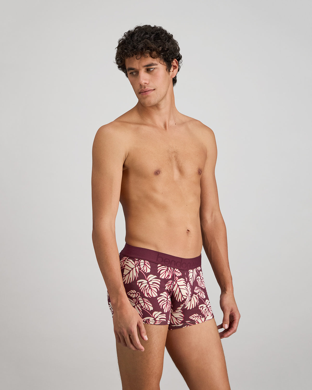 Retros Print Mens Trunk in FIG MONSTERA PRINT. Flat lay back view