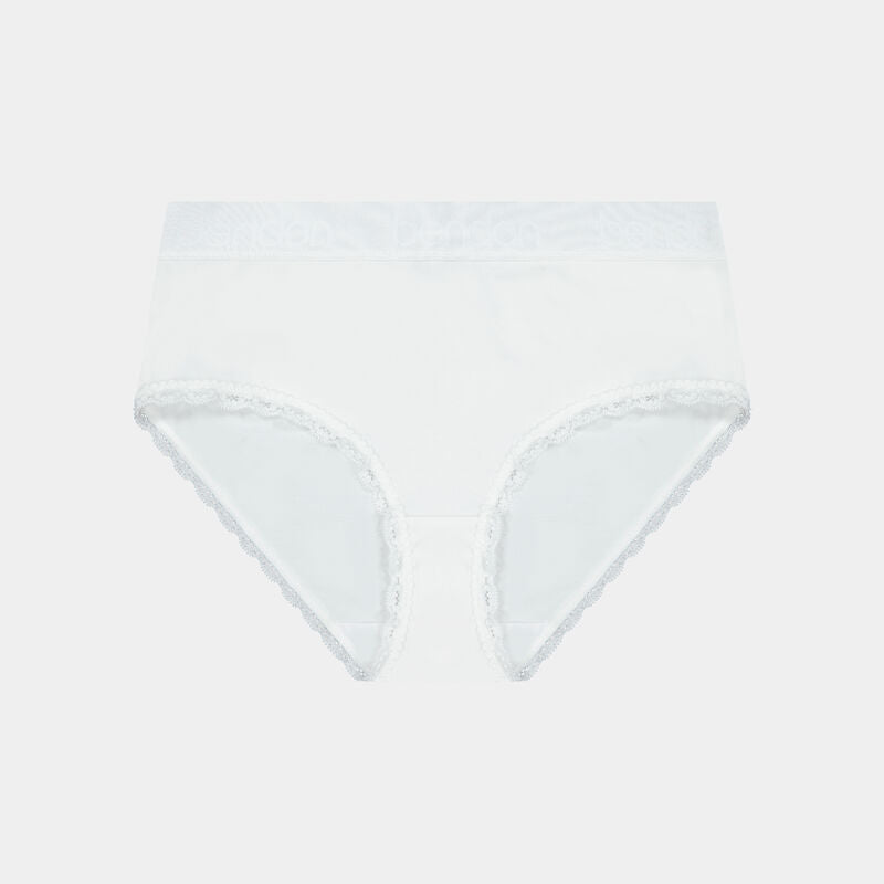 Cotton Logo Full Brief in WHITE. Flat lay front view