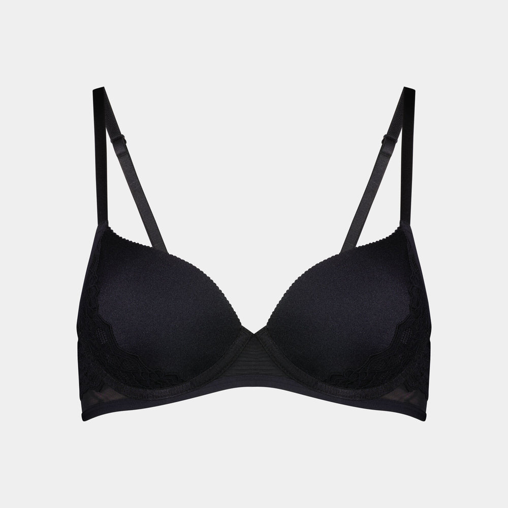 Chloe Contour Bra in BLACK. Flat lay front view