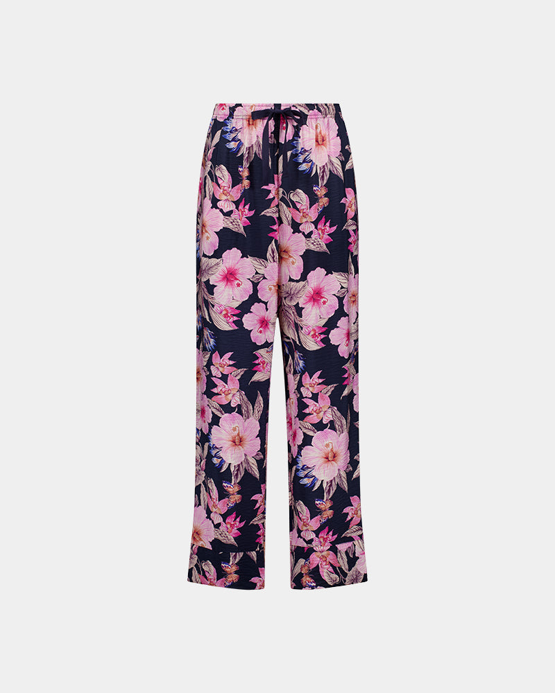 Mihika Sleeping Long PJ Pant in HONOLULU HAZE PRINT. Flat lay front view