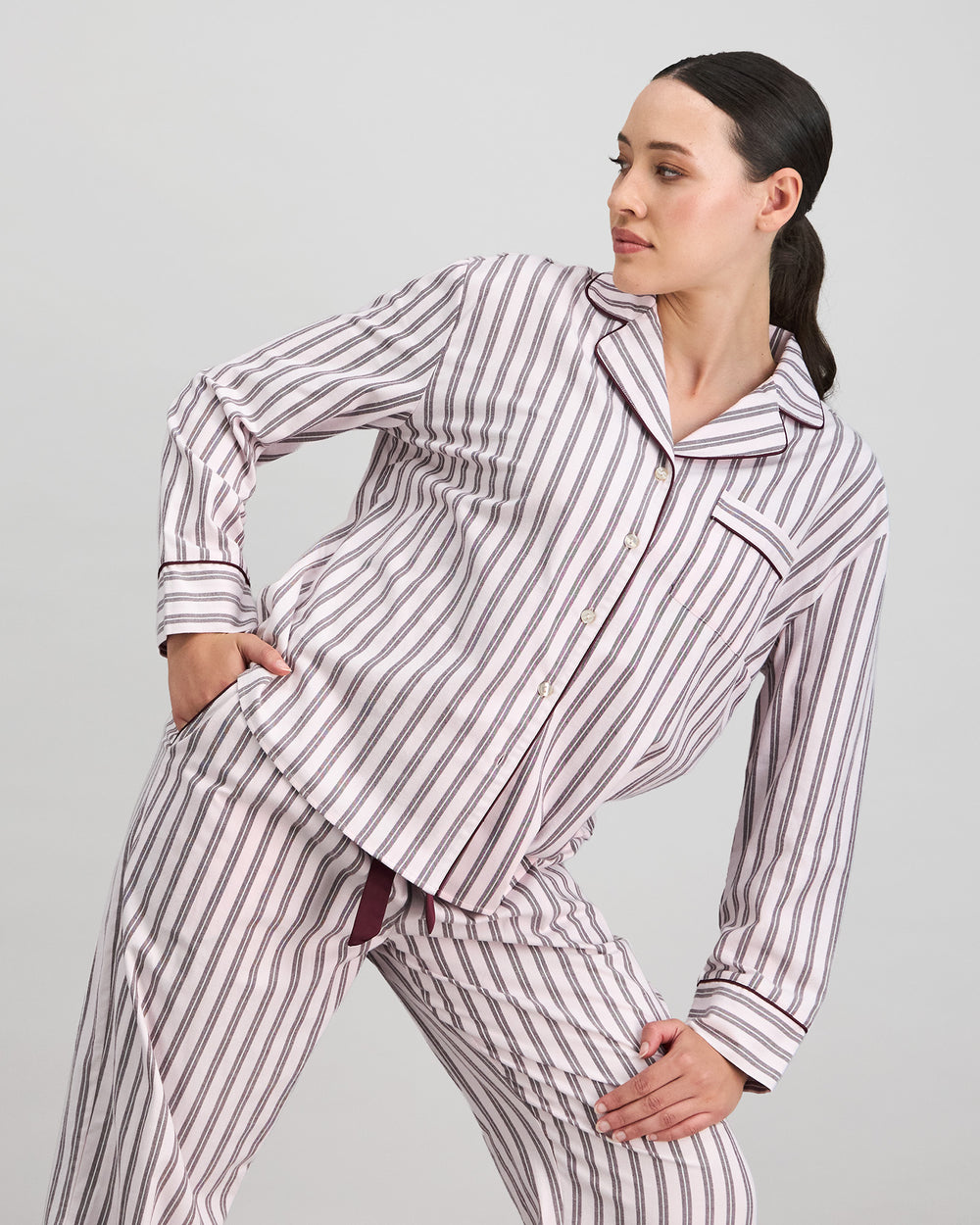 Cosy Flannel Long Sleeve Pj Top in PINK-A-BOO. Feature shot