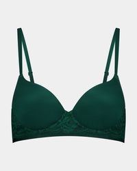 Delightfully Smooth Contour Bra in RAIN FOREST. Flat lay front view