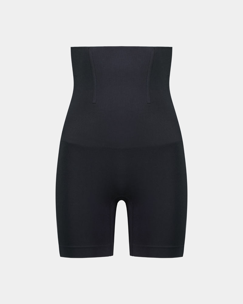 Bamboo Bodywear High Waisted Shaper Short in BLACK. Flat lay front view