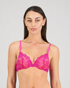 Model wears My Fit Lace Push Up Bra in FANTASY FUCHSIA. On body front view