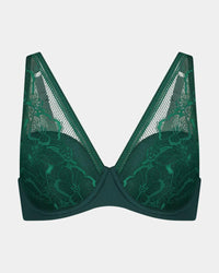 Effortless Lace Contour Bra in RAIN FOREST. Flat lay front view