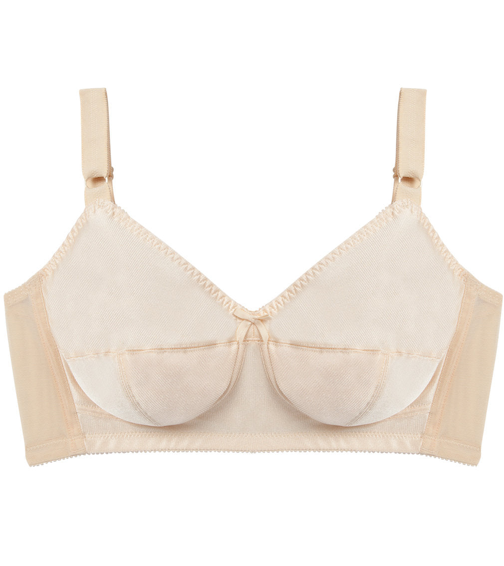 Rigid Soft Cup Wire Free Bra in HONEY BEIGE. Flat lay front view