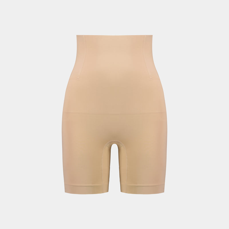 Medium Control High Waisted Shaper Short in CARAMEL. Flat lay front view
