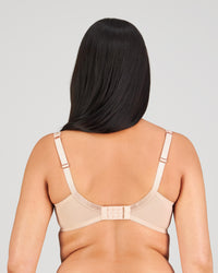 Model wears Farah Underwire Bra in LATTE. On body back view