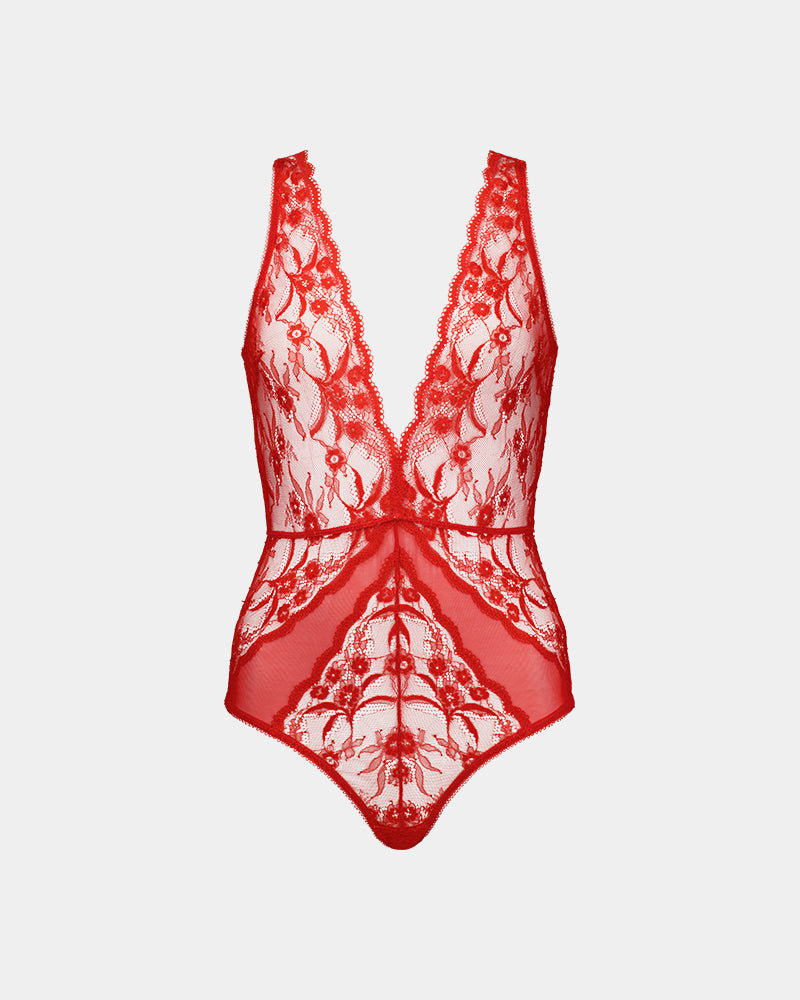 Giuliana Bodysuit in SALSA. Flat lay front view