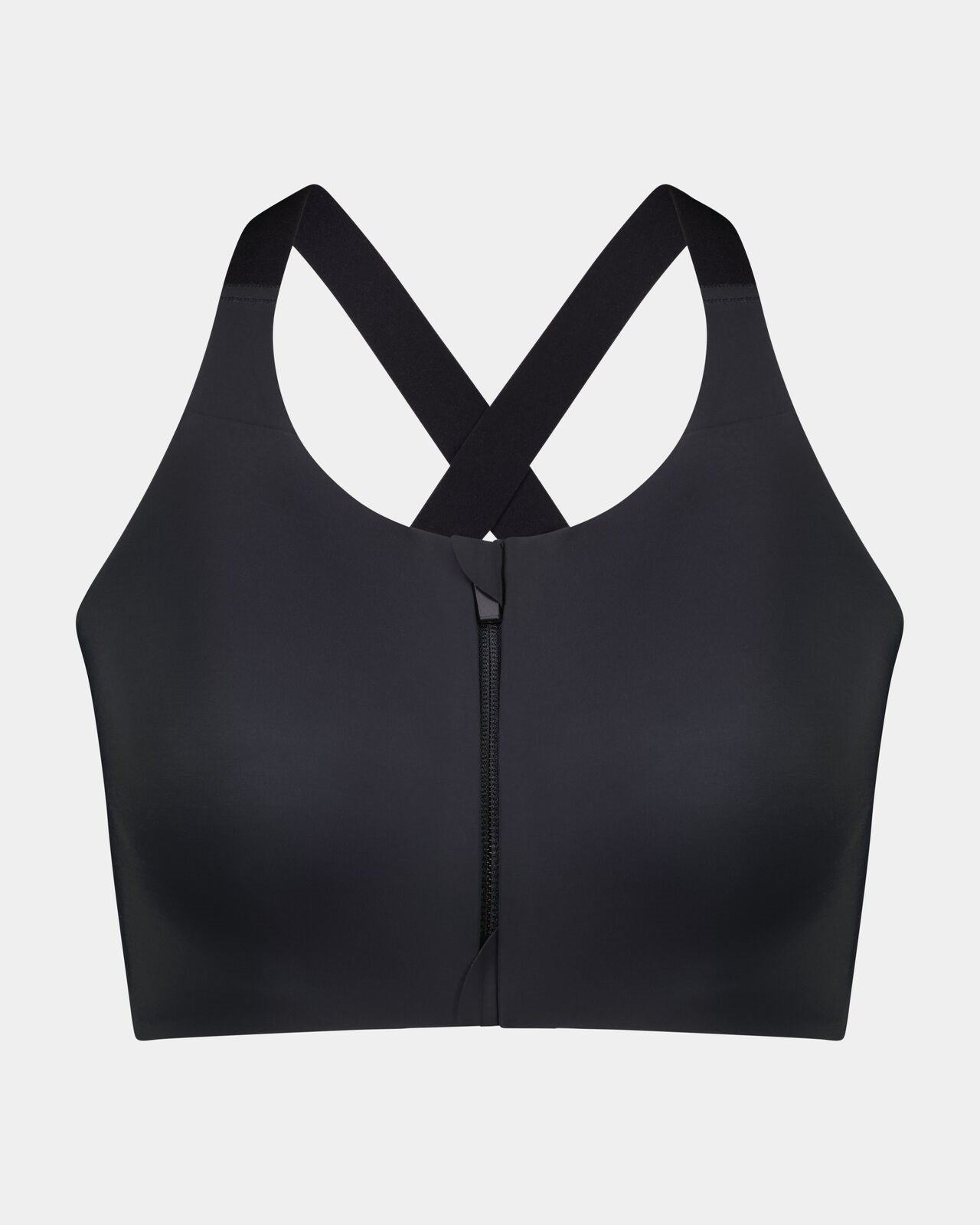 Motion Wire Free Front Opening Bra in BLACK. Flat lay front view