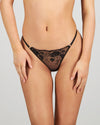 Model wears Romilly Thong in BLACK. On body front view