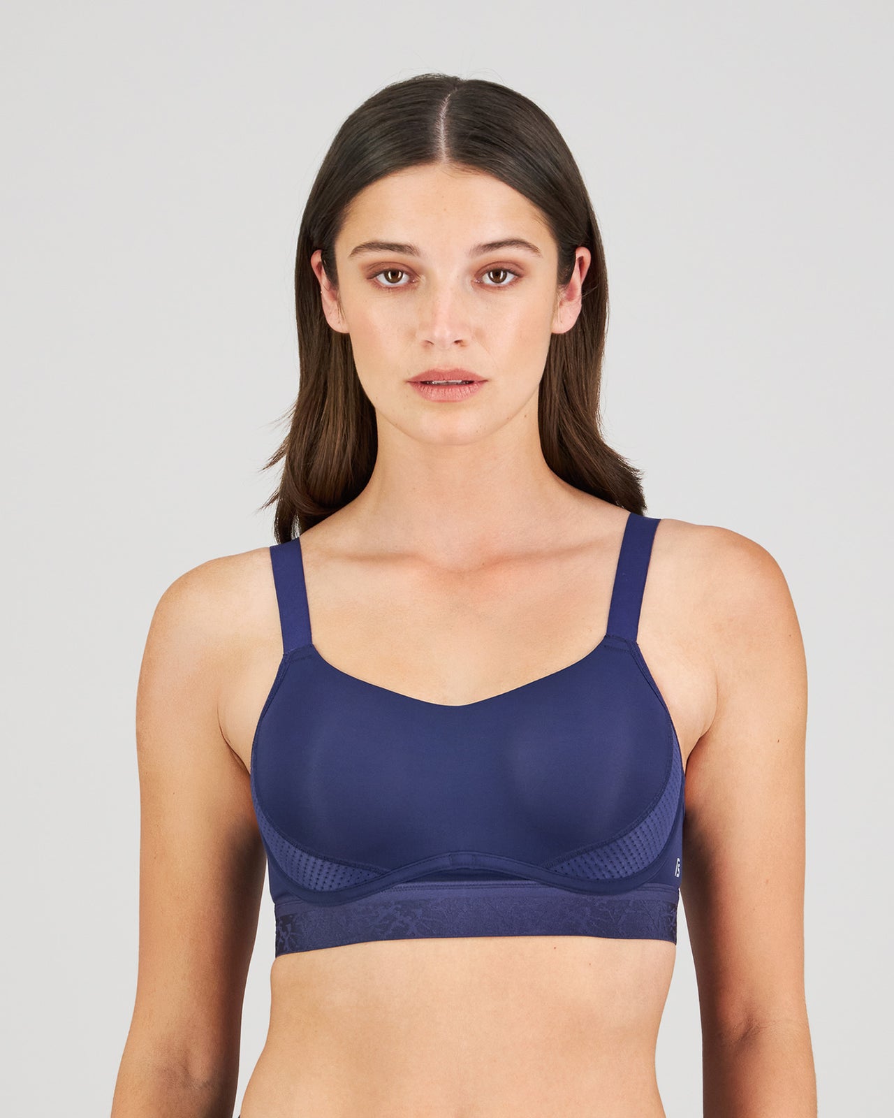 Model wears Bendon Breathe Contour Bra in MEDIEVAL/RAINFOREST. On body front view